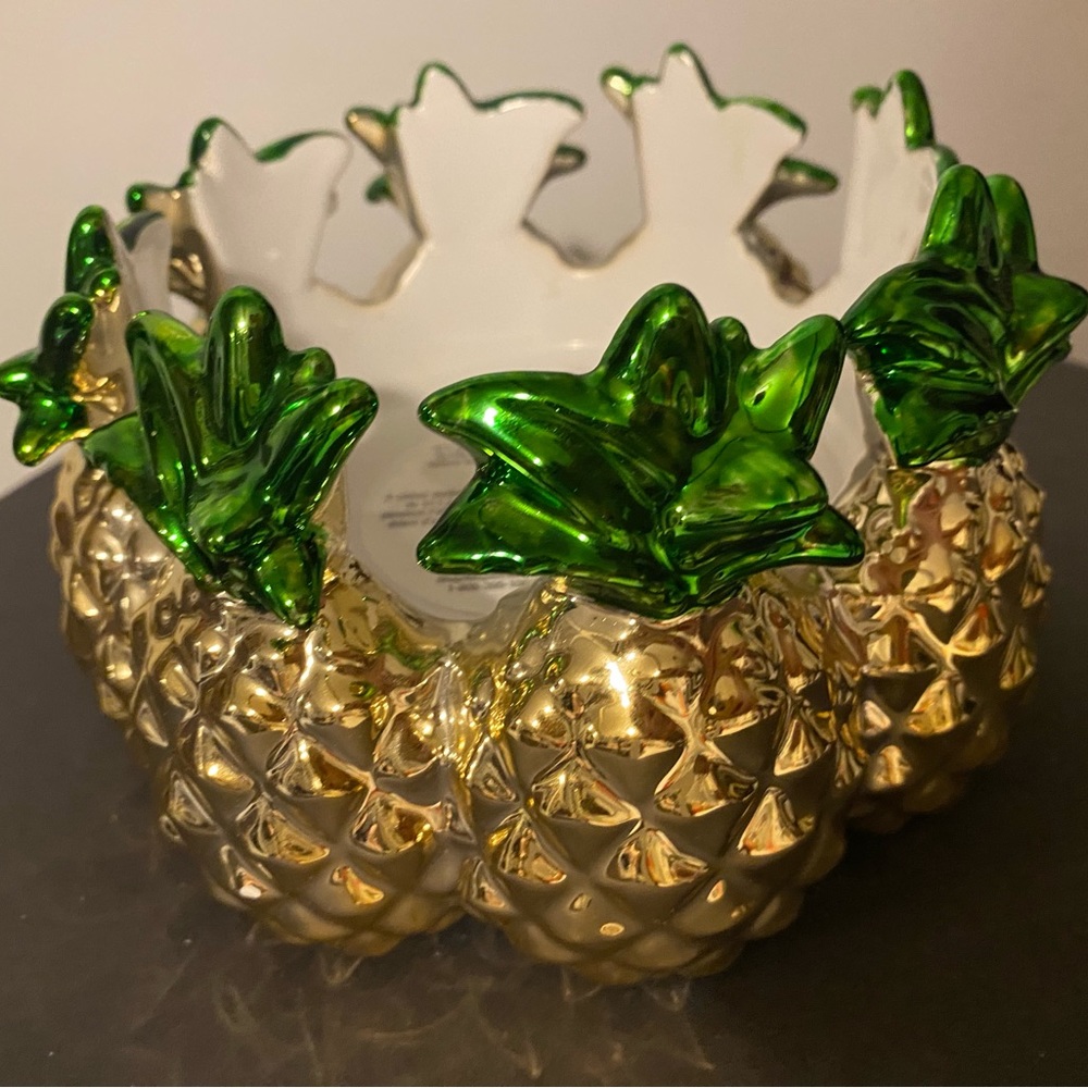 Bath & Body Works Pineapple 3-wick Candle Holder Metallic Gold Ceramic